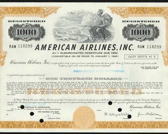 American Airlines Inc. 1000 Bond Certificate - 1970s