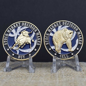 Stock Market Decision Maker Bull & Bear Coin Gold and Silver Plated image 2