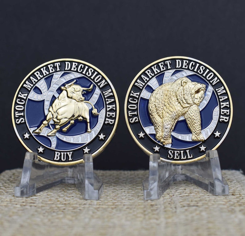 Stock Market Decision Maker Bull & Bear Coin Gold and Silver Plated image 2