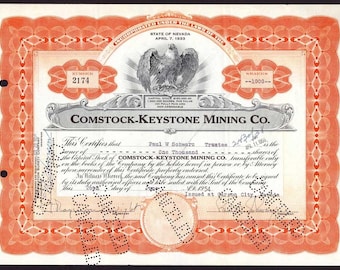Comstock-Keystone Mining Company - Issued to & Signed by President Paul W. Schwarz (V.P. of SF Mining Exchange) - Scandalous!