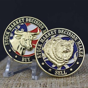 Stock Market Bull & Bear Decision Maker Coin - 18k Gold Plated