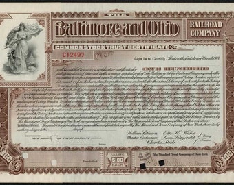 1890s Baltimore and Ohio (B&O) Railroad Co. Stock Certificate - Unissued