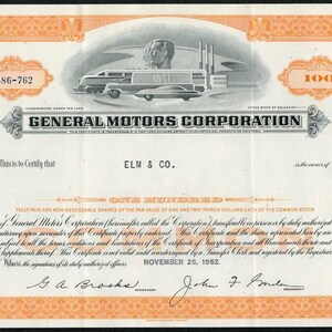 General Motors Corporation Stock Certificate - 1960s