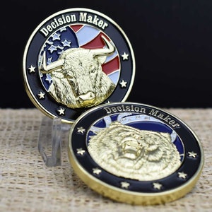 Stock Market Bull & Bear Decision Maker Coin - 18k Gold Plated