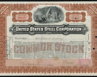 United States Steel Corporation Stock Certificate - 1920-30s - US Steel Corp