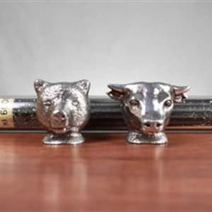 Pewter Bull & Bear Stock Certificate Holder -Vintage -RARE