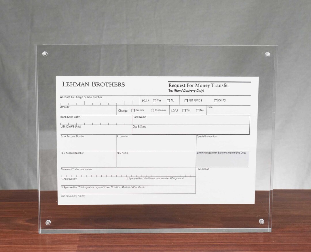 Lehman Brothers Request for Money Transfer Display Etsy