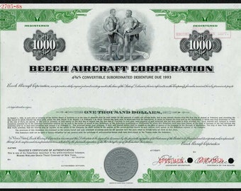 Beech Aircraft Specimen Note Certificate