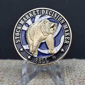 Stock Market Decision Maker - Bull & Bear Coin - Gold and Silver Plated zdjęcie 4