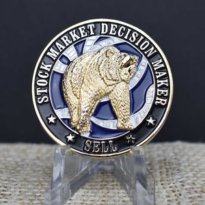 Stock Market Decision Maker Bull & Bear Coin Gold and Silver Plated image 4