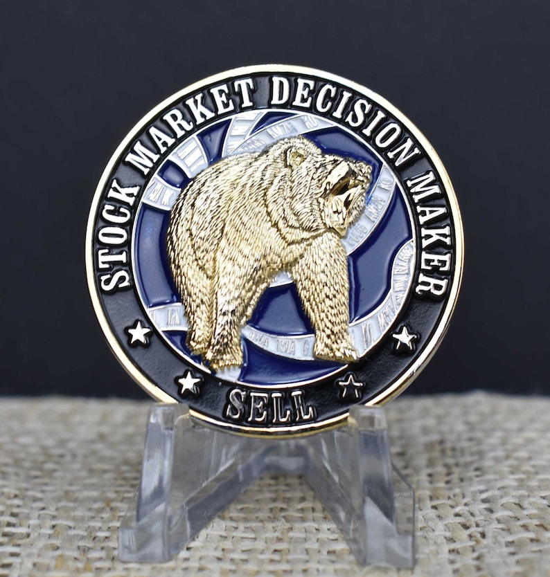 Stock Market Decision Maker Bull & Bear Coin Gold and Silver Plated image 4