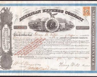 1866 American Express Company Stock Certificate Issued to George W. Tifft - Signed by William Fargo & Henry Wells
