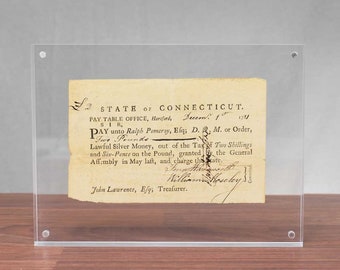 1781 State of Connecticut Note Signed by General Jedidiah Huntington, Ralph Pomeroy, Fenn Wadsworth, William Moseley