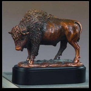 7&quot; Proud Buffalo Statue - Bronzed Sculpture - Engraving Available