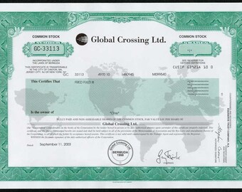 Global Crossing Stock Certificate - Corporate Scandal