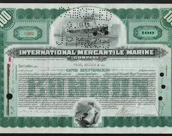 International Mercantile Marine Stock Certificate - 1920s - Titanic Owner