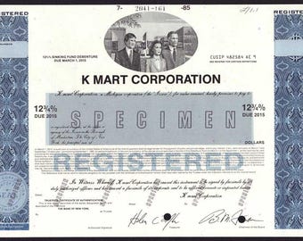 Kmart Corporation Specimen Bond Certificate -1985