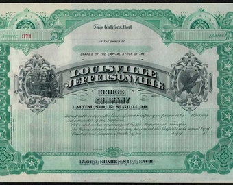 The Louisville & Jeffersonville Bridge Company Stock Certificate 1800s