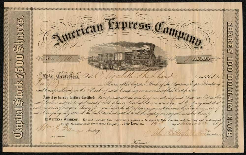 Portefeuille Vintage Wells Fargo - Certificat D'actions - Cuir Usiné - États-Unis 1970