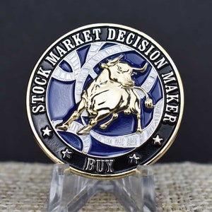 Stock Market Decision Maker Bull & Bear Coin Gold and Silver Plated image 3