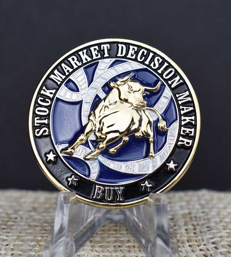 Stock Market Decision Maker Bull & Bear Coin Gold and Silver Plated image 3
