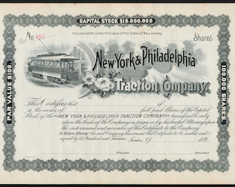 New York & Philadelphia Traction Company Stock Certificate - 1890s