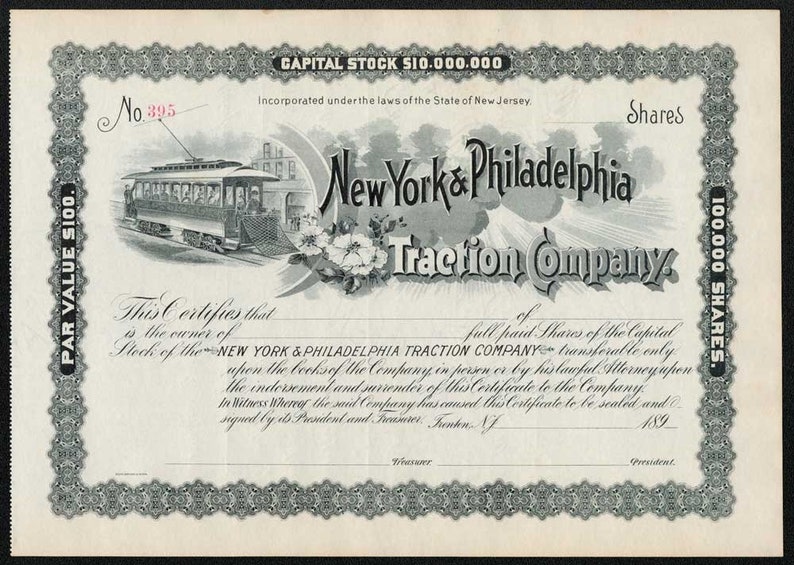 New York & Philadelphia Traction Company Stock Certificate 1890s image 1