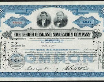 The Lehigh Coal and Navigation Company Stock Certificate