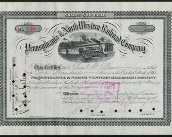 Pennsylvania & North Western Railroad Company Stock Certificate - 1890s