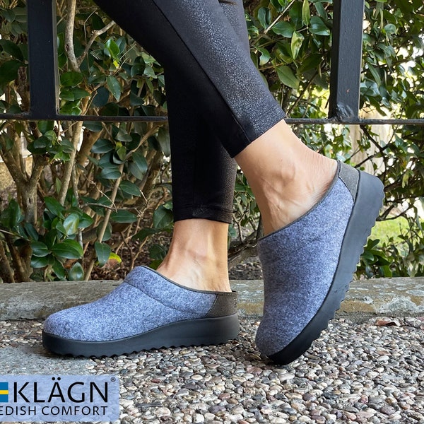 KLÄGN Women's Indoor / Outdoor Grey Felt Slipper Clogs