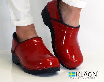 KLÄGN / BJORK Professional PLUS Clogs in Red Patent Leather