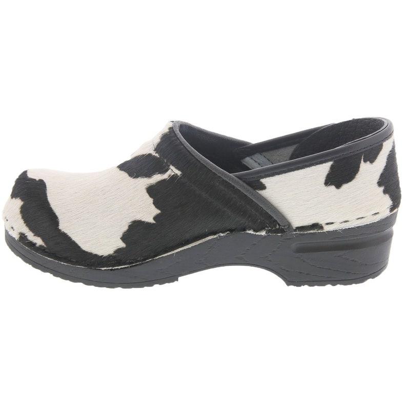 Professional Safari Collection Fur and Leather Clogs in Black and White Cow image 5