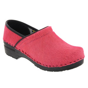 Professional Safari Collection Pink Fur and Leather Clogs