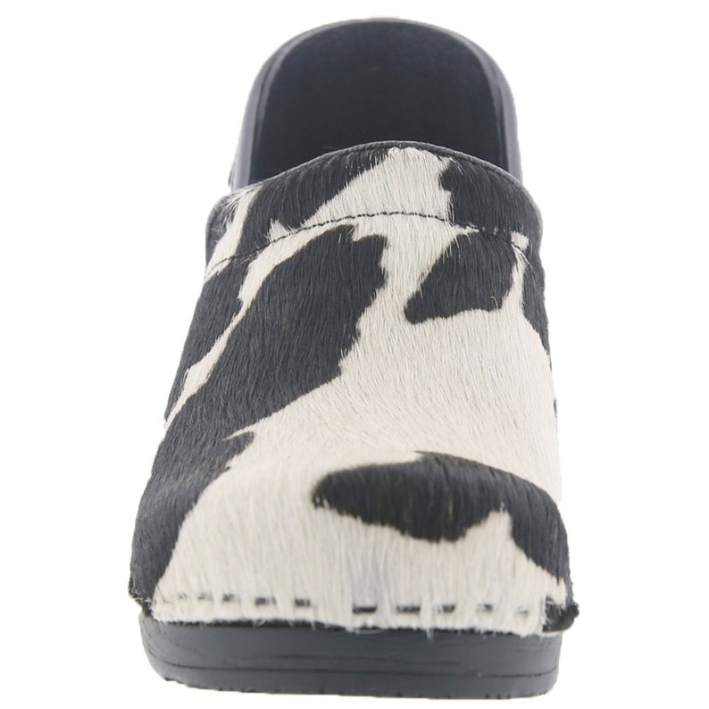 Professional Safari Collection Fur and Leather Clogs in Black and White Cow image 6