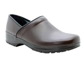 BJORK Men's Flex Pro Closed Back Brown Leather Clogs