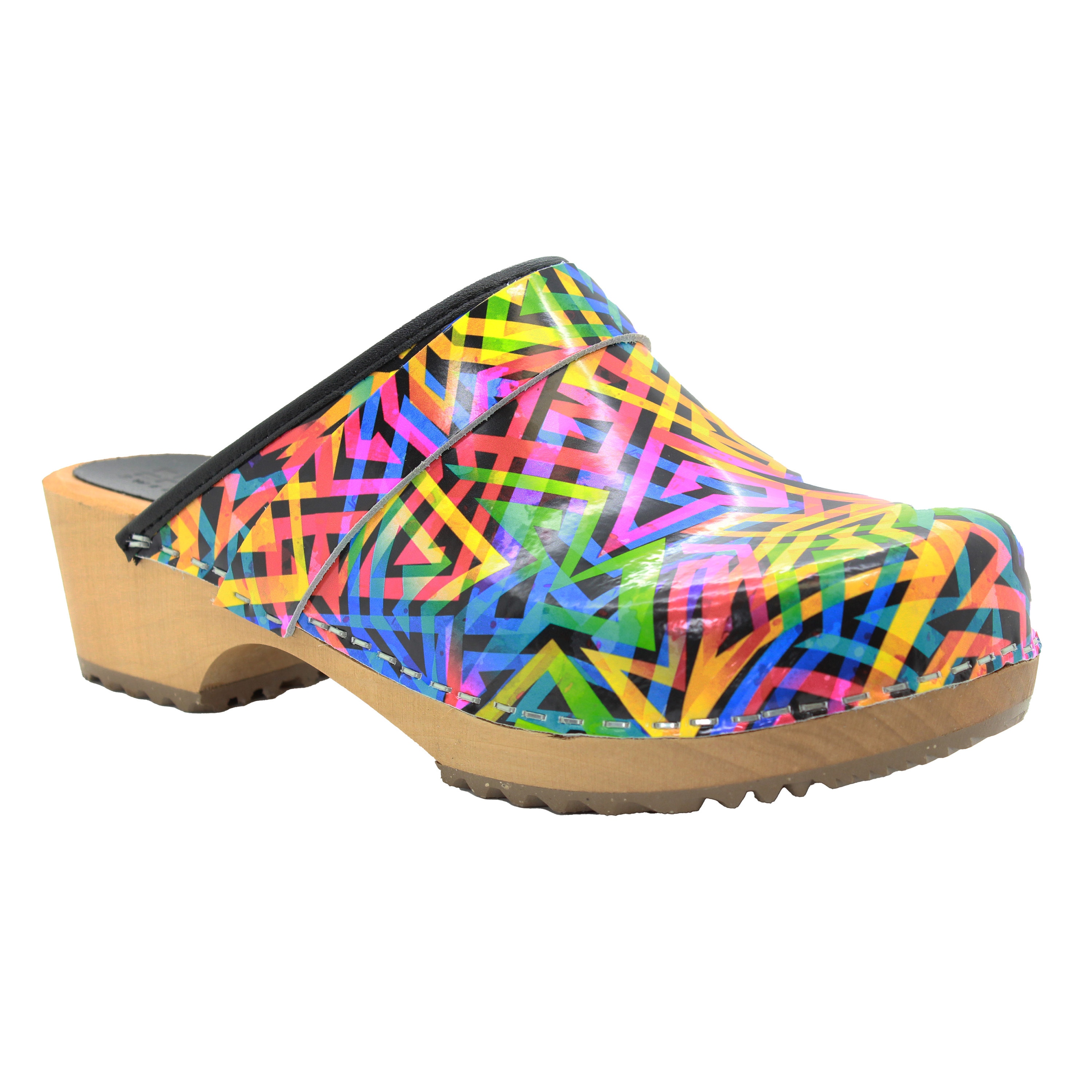Bjork Maja Wooden Clogs in Geometric Print