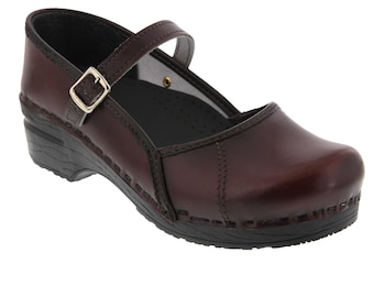 Zuecos de cuero BJORK Marcella Mary Jane Bordeaux Cabrio