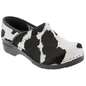 Professional Safari Collection Fur and Leather Clogs in Black and White Cow image 3