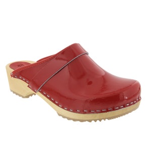 Leia Classic Wood Clogs in Red Patent Leather