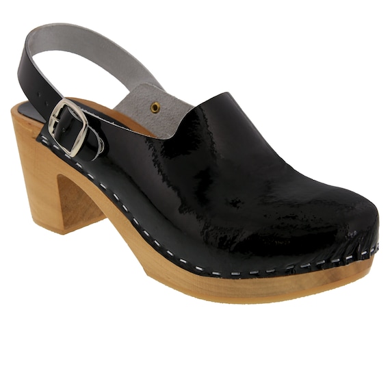 BJORK Svea Wood Fashion Clogs in Black Patent Leather Etsy