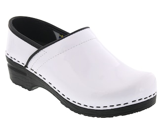 BJORK Professional Elsa White Patent Leather Clogs