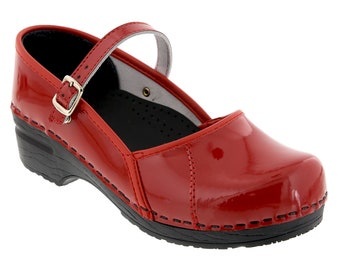 BJORK Marcella Mary Jane Red Patent Leather Clogs