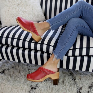 Maja Wood Open Back Red Leather Clogs - Etsy