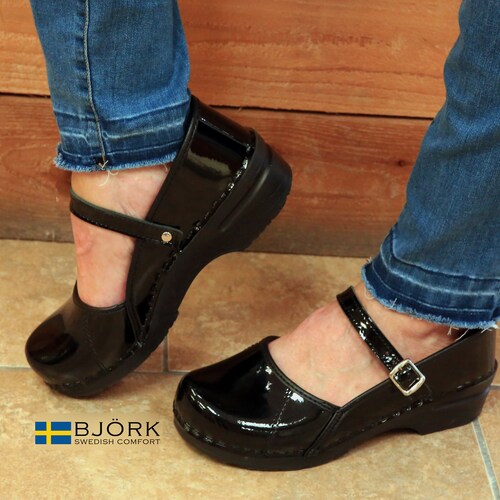 BJORK Marcella Mary Jane Black Patent Leather Clogs - Etsy