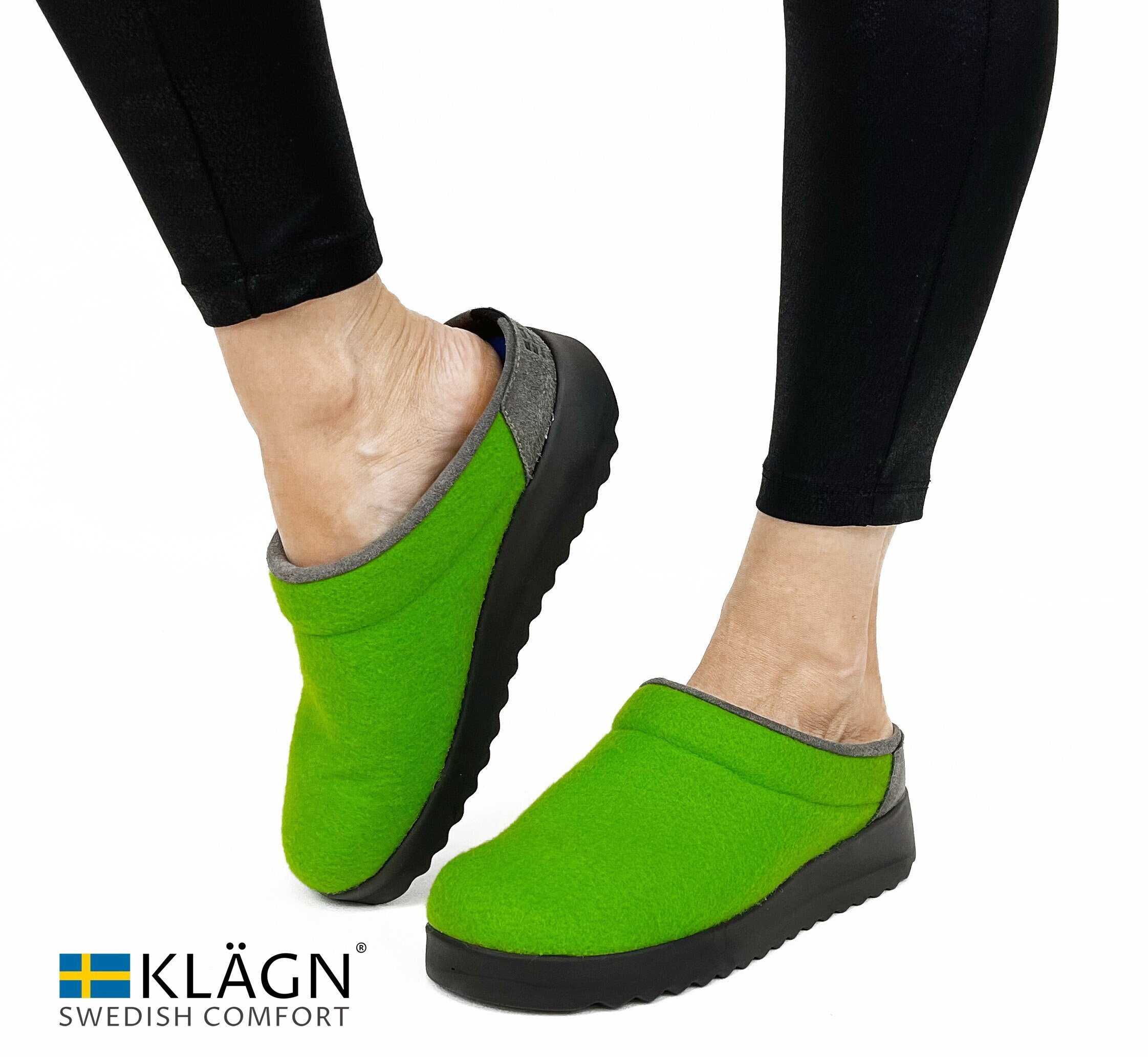 KLÄGN Women's Indoor / Outdoor Lime Felt Clogs - Etsy