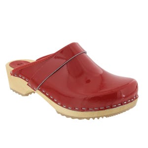 Leia Classic Wood Clogs in Red Patent Leather