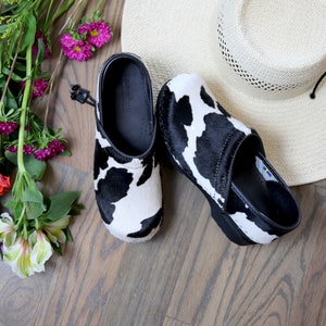 Professional Safari Collection Fur and Leather Clogs in Black and White Cow image 2