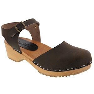Alma Swedish Clog Sandals in Brown Nubuck Leather