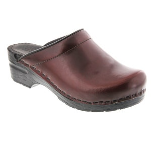 BJORK Open Back Stella Bordeaux Cabrio Leather Clogs