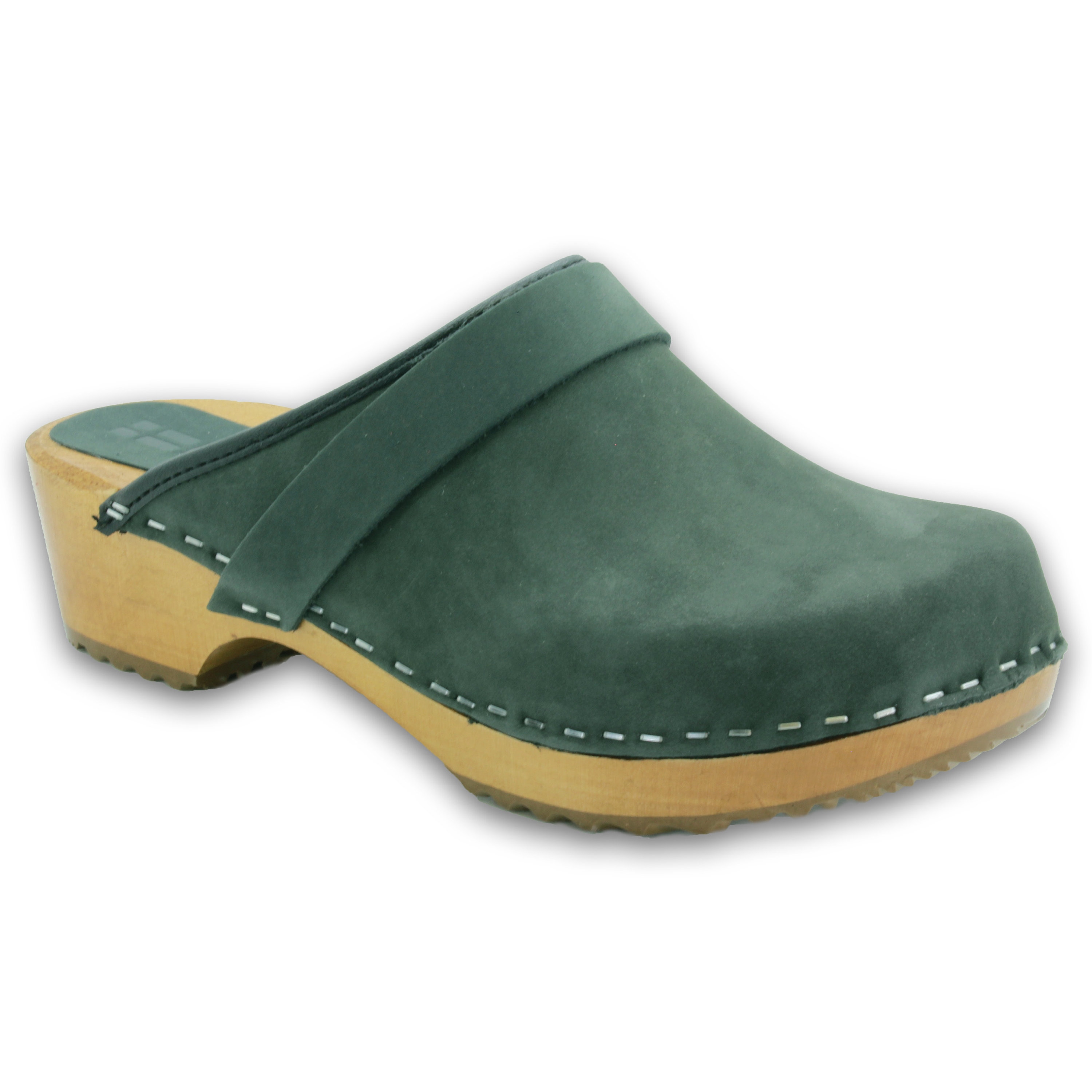 Green leather clogs sales